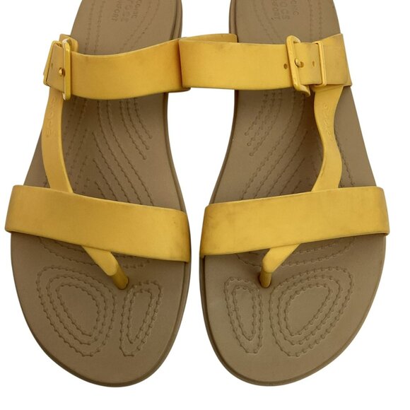 Crocs Tulem Toe Post Womens 10 Latex Rubber Sandals Yellow Gold - Picture 3 of 9